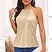Womens Tank Tops Sleeveless Camisole Halter Neck Sparkly Sequin Tops for Women Trendy Fashion Party Casual Tops Beige L