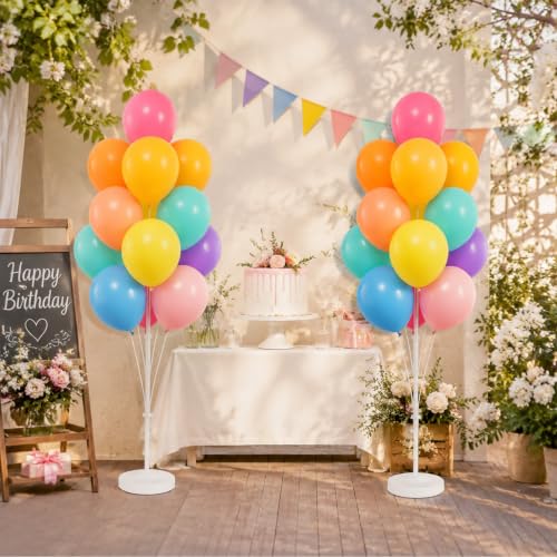 Image of Balloon Column Stand Kit,2 Sets of Assorted Rainbow Balloon Tower Pillar with 10inch Light Multi Color baloon Reusable Design for Wedding Birthday Baby Shower Party Decor