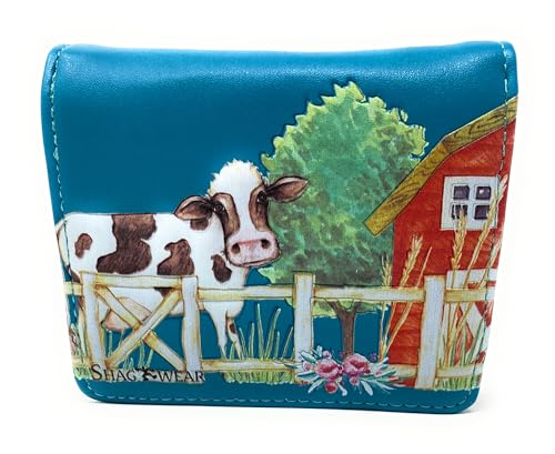 Shag Wear Barnyard Cow Small Farm Wallet for Women and Teen Girls Vegan Faux Leather 4.5" Teal4
