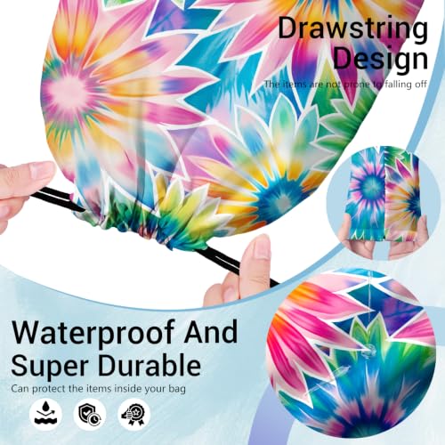 Image of Flower Rainbow Drawstring Bag Tie Dye Storage Pouch for Toiletries Wet Cloth Shoes