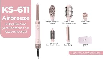 Pirantech KS-611 Airbreeze 6 Başlıklı Saç Şekillendirme Ve Kurutma Seti Bukle, Hacim, Hızlı Kurutma
