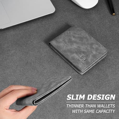 Image of Gostwo Mens Slim Bifold Wallet, RFID Blocking with ID Window & Card Slots | Faux Leather, Slim Front Pocket Fit, Multi Card Slots, RFID Privacy Protection, Gift for Men, Boy, Teen