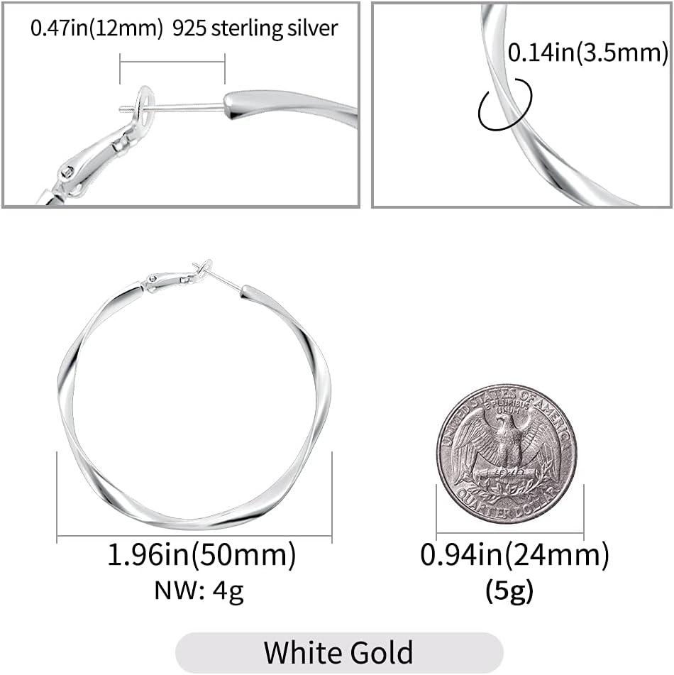 Rose gold/White gold/Yellow Gold Plated Hoop Earrings Lightweight Hoop Earrings For Women 1in 2in - Image 2