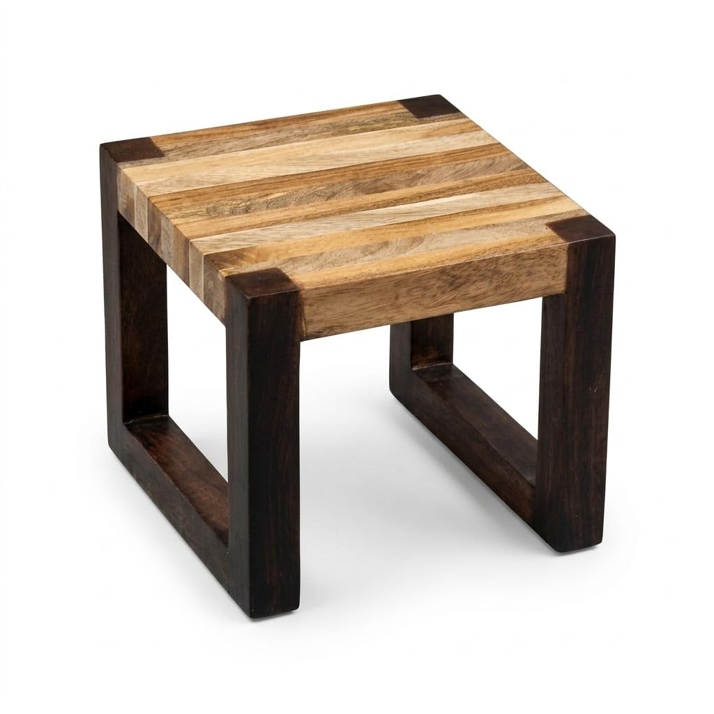 Sugan Solid Acacia Wood Stepping Stool | Step Stool, Plant Stand, Footrest & Accent Piece | Handcrafted in Jodhpur | Set of 1/2 / 3/4 (Set of One)-image-11