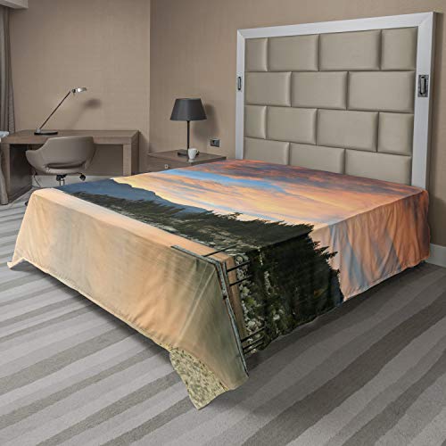 Ambesonne Lake Flat Sheet, Romantic Sunset at Lake Tahoe Peaceful