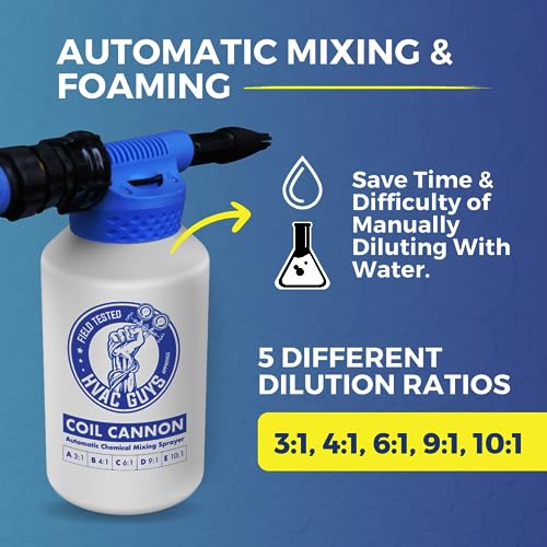 Coil Cannon | AC Coil Cleaner Automatic Foaming Mixing Sprayer | Compatible with All Cleaners & Chemicals | 5 Dilution R - Additional View