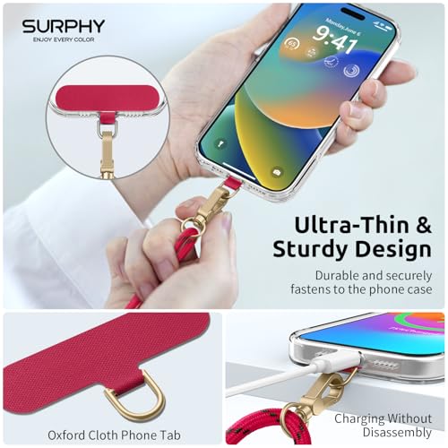 Image of SURPHY Phone Lanyard Crossbody, Phone Strap Crossbody with 2 Tether Tabs | Adjustable Cell Phone Lanyard, Anti Theft Phone Strap, Premium Metal Buckles, Universal Lanyard for Travel, Christmas Red