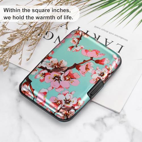 Image of ELFISH Mini RFID Aluminum Wallet Credit Cards Holder Business Card Case Metal ID Case for Men Women(Pink Peach Blossom
