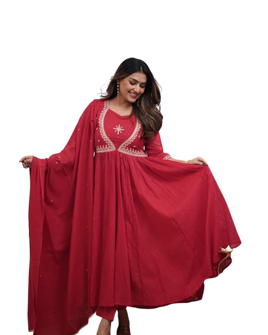 Stylish Embroidered Work with Anarkali Kurti Pant and Dupatta Set Pink