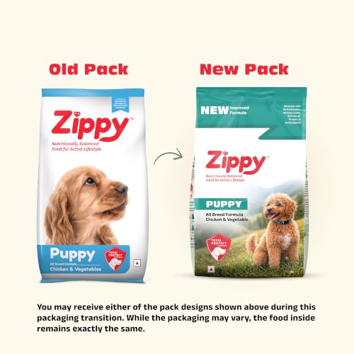 Image of Zippy Puppy Dry Dog Food - 10 Kg, Real Chicken & Vegetables, Nutritionally Balanced Dog Food for All Breeds, with Vitamins, Minerals, Probiotics & Salmon Oil