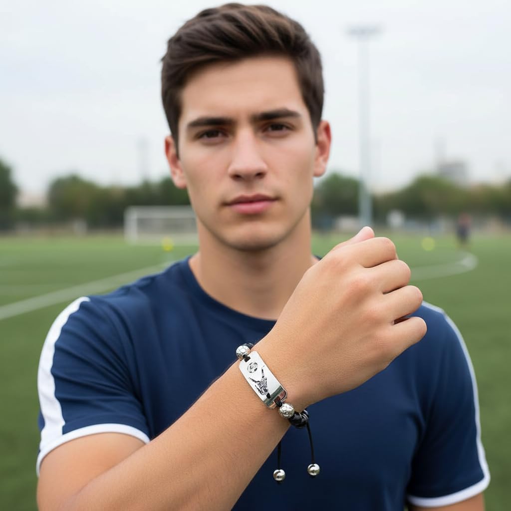 No.7 Soccer Bracelet, soccer Star Bracelet Sport Fan Bracelet Natural Stone Beads Stainless Steel Adjustable