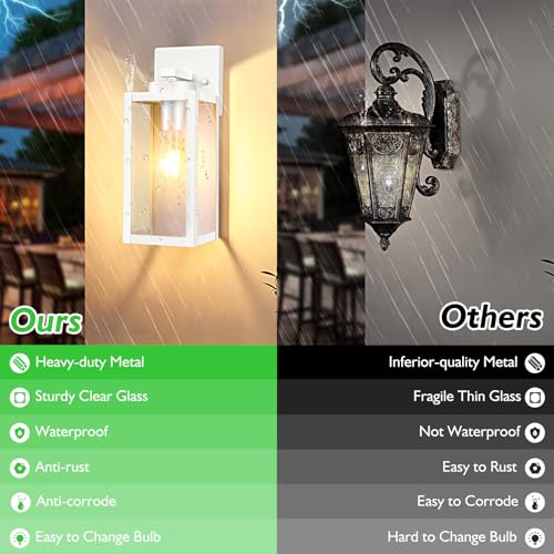 Image of BesLowe Outdoor Wall Light, Modern Exterior Porch Sconce Lighting, White