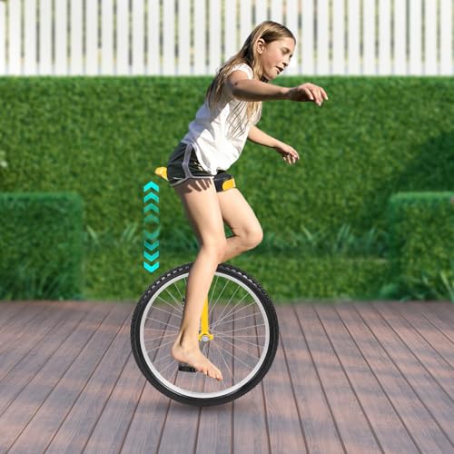 LIYABIN 24 Inch Wheel Outdoor Unicycle, Height Adjustable 28-32 Inch, Heavy Duty 110 lbs Unicycle Suitable Adults & Teens for Commute Fitness & Balance Training (Yellow, 24 Inch)