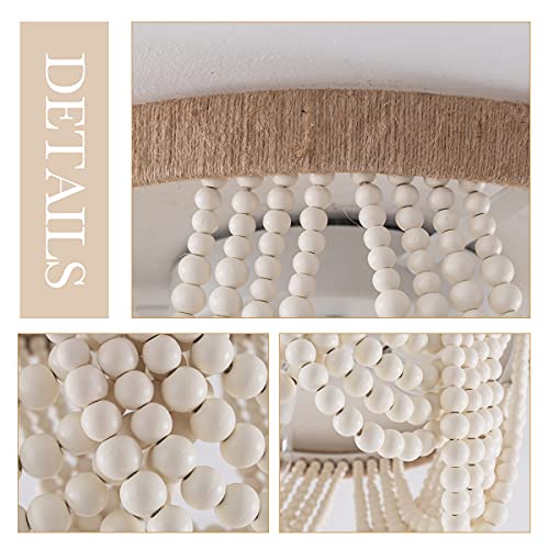 VILUXY Bohemia Wood Beaded Flush Mount Ceiling Light Antique Rustic Mini Chandelier White Finishing for Bedroom,Nursery Room, Girl Room, Hallway, Entryway, Passway, Dining Room, 3-Light - Image 6