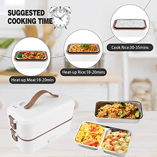 Ctszoom Self Cooking Electric Lunch Box, Portable Food Warmer For On-The-Go,Mini Rice Cooker 2 Layers 800Ml Heated Lunch Box For Home Office School Cook Food White #TOP4
