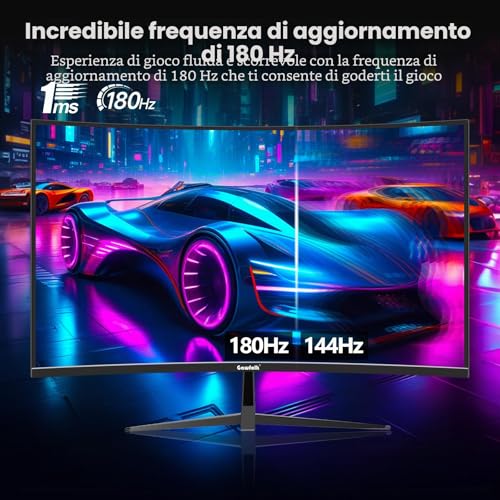 Gaming Monitor 32 pollici Curvo 180hz/165hz Full HD 1080p Da PC Schermo 1500R Senza Cornice Per Computer Con Freesync E Tecnologia Eye Care - Monitor - Immagine 2