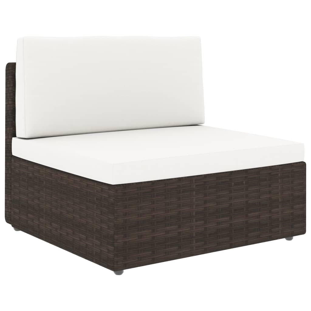Set Divani da Giardino 2 pz in Polyrattan Marrone con Tavolo | Salotto modulare per terrazzo e patio con tavolino in vetro temperato e cuscini sfoderabili color crema.