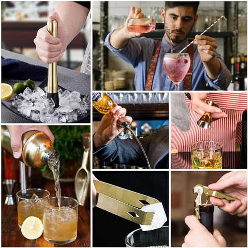 Esmula 750ml Cocktail Making Set with Bamboo Stand, 12 Piece Cocktail Shakers Kit for Mixed Drink, Professional Stainless Steel Bartender Bar Tool Set-Cocktail Recipes Booklet (Gold) - Image 4