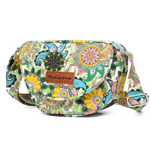 Malirona Women 's Durable Small Floral Crossbody Bag Canvas Messenger Handbag Multi Pocket Travel Satchel Purse
