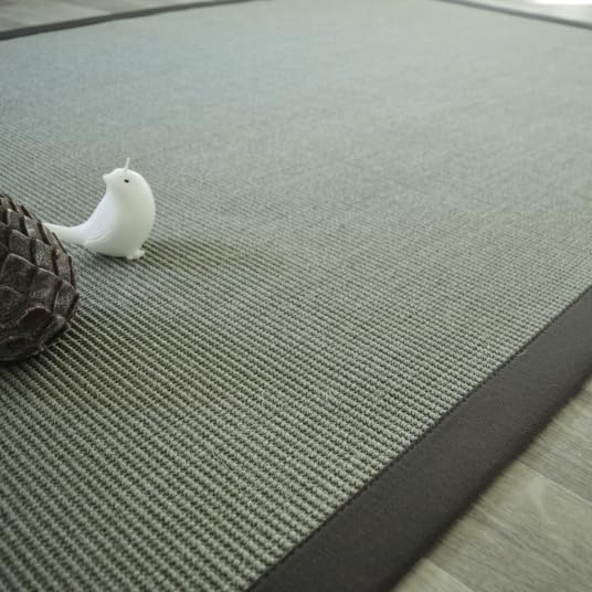 Tapis sisal Yucatan gris acier - Ganse coton anthracite - 200 x 200 cm