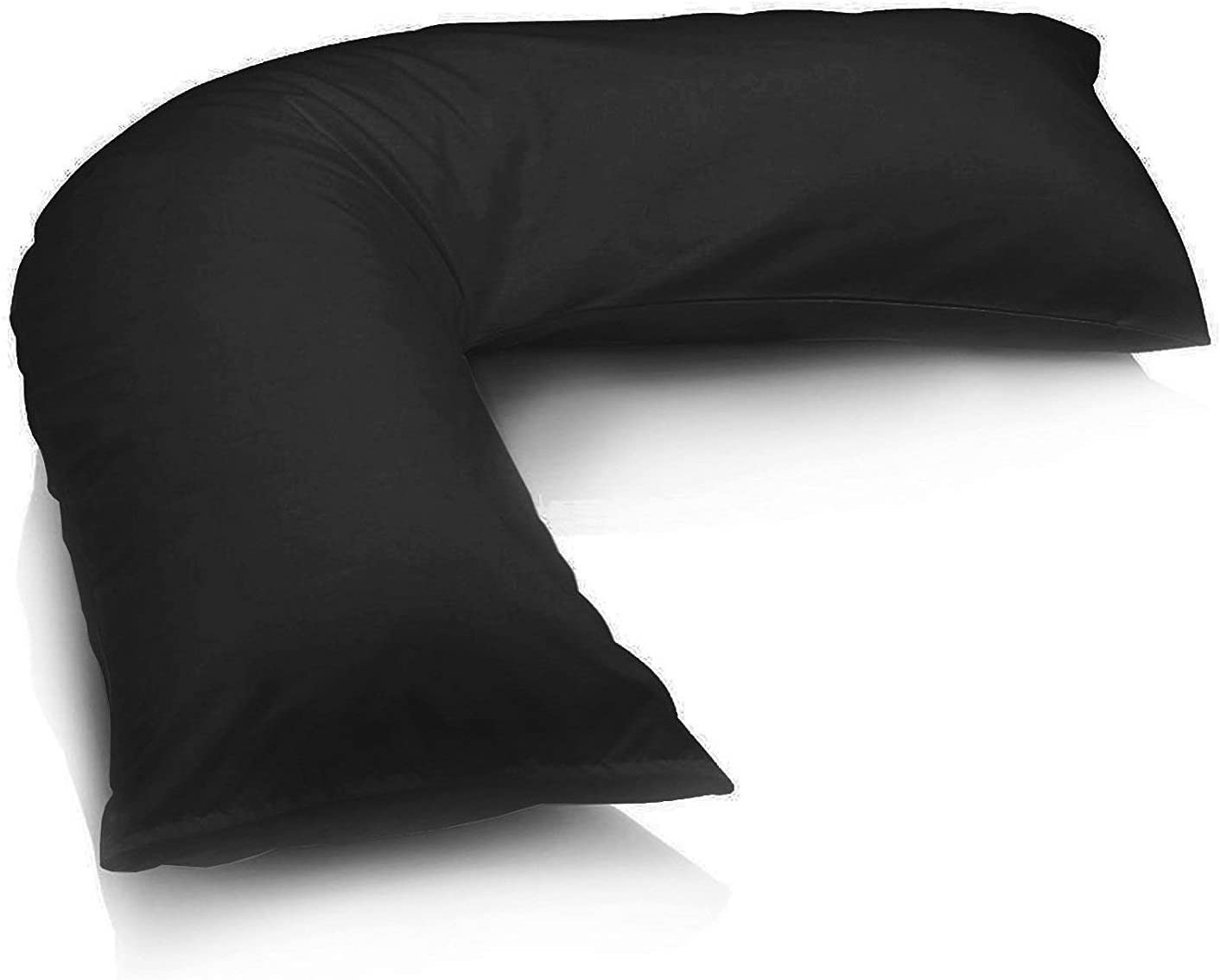 Supreme TrendsPack of 1 Easy Care Percale Plain Polycotton Back and Neck Support V Shaped Pillowcase Pregnancy, Nursing Pillow Cover Only (Black)
