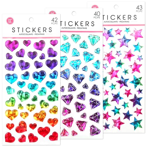 SUPGOD 3 Blätter 3D Mädchen Aufkleber Sterne Aufkleber Kinder Glitzer Sticker Mädchen Kristall Glitzer Sticker Sterne Fünfzackiger Stern Runden Liebe Diamant Gestalten, für DIY Handwerk Deko