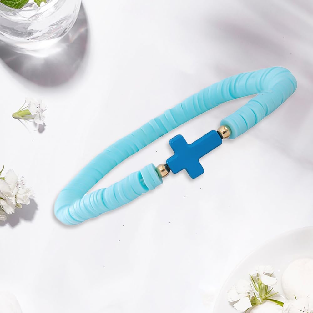 6Pcs Bohemian Rainbow Polymer Clay Beaded Cross Stretch Bracelets Heishi Surfer Bracelets Set for Women Summer Beach Layered Stackable Colorful Friendship Accessories Handmade Gifts - Image 7