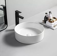 REMOTION Round Wash Basin Countertop | Tabletop Ceramic Bathroom Sink | Wash Basin Over Counter | Wash Basin For Bathroom (12.5 x 12.5 x 5 Inch) (White)