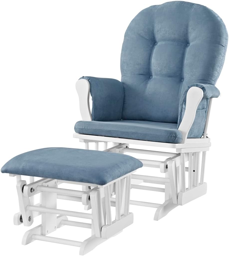 Angel Line Grayson Glider and Ottoman Set, Natural Wood with Gray Cushions, Enclosed Metal Bearings, Storage Pockets, Removable Cushions