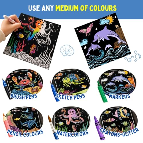 Image of PepPlay Velvet Coloring Cards for Kids - 6 Ocean Life Art Cards | Sensory Mess-Free Travel Activity Kit for Flights & Road Trips | Gift for Boys & Girls Age 3-8 | Birthday Return Gift