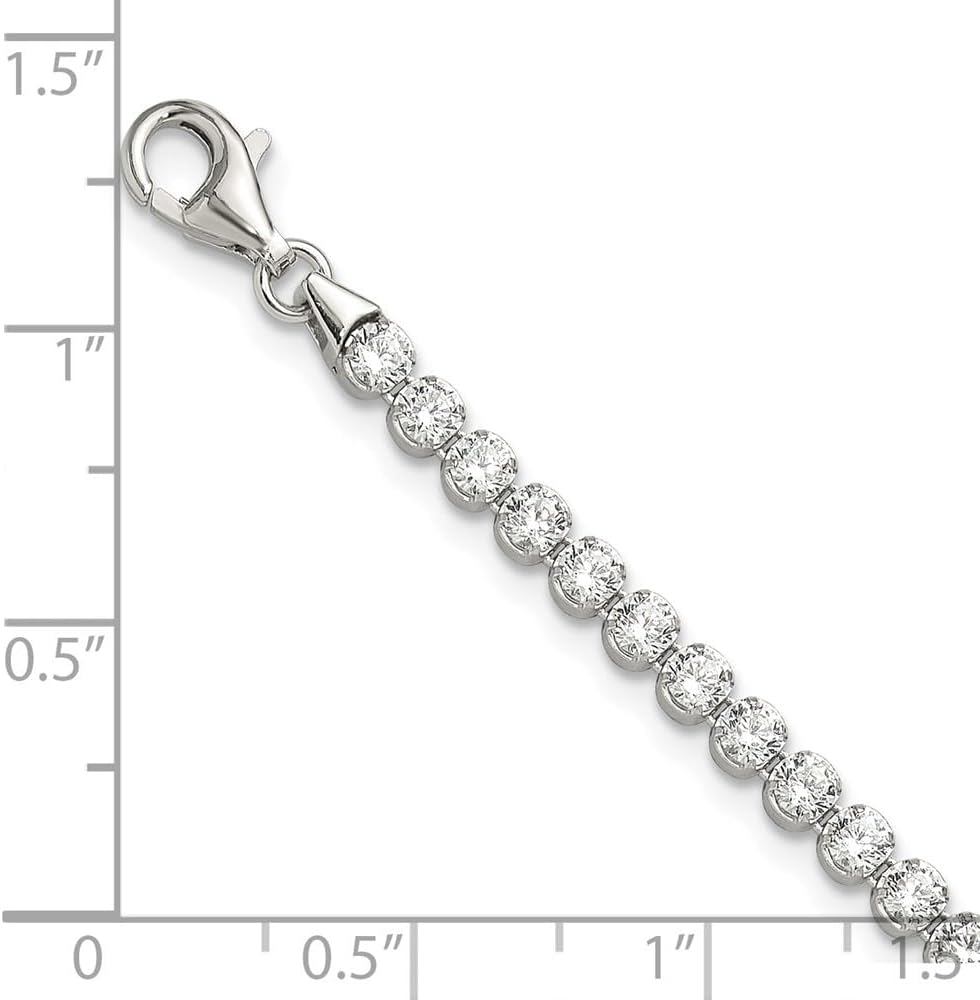 925 Sterling Silver Rhodium-plated 3.5mm Round Cubic zirconia Tennis Fancy Link Chain Bracelet 8"