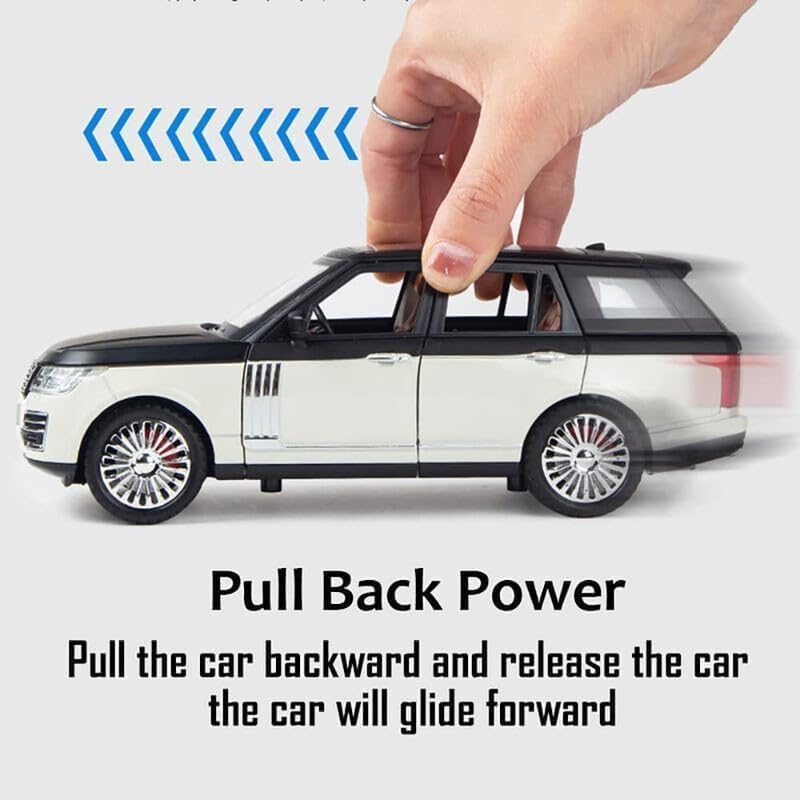 Image of Kids Model 1:24 Refender Die Cast Metal Car Pull Back Action Opening Doors with Realistic Engine Sound Lights Toy Car Gift for Boys - White