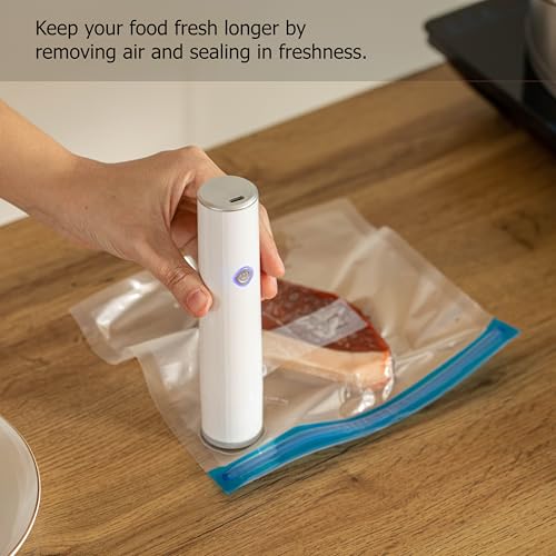 Image of Basicwise Handheld Vacuum Sealer Machine with 24-pc Reusable Bags Food Storage Kitchen Organization Sous Vide Cooking Pantry Preservation Refrigerator Management Meal Preparation & Airtight Sealing