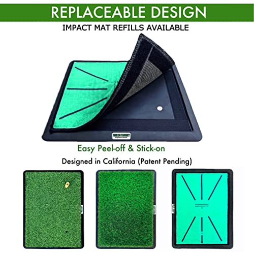 Green Target Premium 3-In-1 Golf Practice Hitting Mat | Tri-Turf (Impact Mat/Fairway/Rough) Replaceable Design On 13''X17'' Rubber Base Non-Slip & Tear Resistant (3-In-1 Set), Black #TOP2