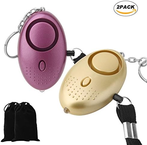Personal Alarm, 2 Pack Emergency Self-Defense Security Alarms with LED Light, 140DB Safe Sound Personal Alarm Keychain for Elderly man, Kids, Girls, Women, Explorer and Night Workers (Gold-Purple)
