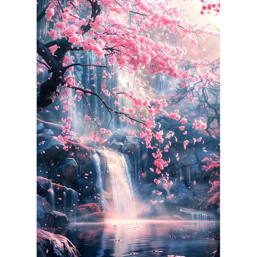 DPHERO 5D Fleurs Roses Diamond Painting Kits, DIY Cascade Art du Diamant Painting Kit Complet,Paysage de Rêve Broderie Kits de Peinture sur Diamant Point de Croix Paint...