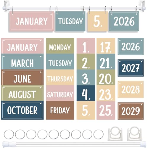 Tecunite Boho Flip Calendar for Classroom Bulletin Board Set Decor