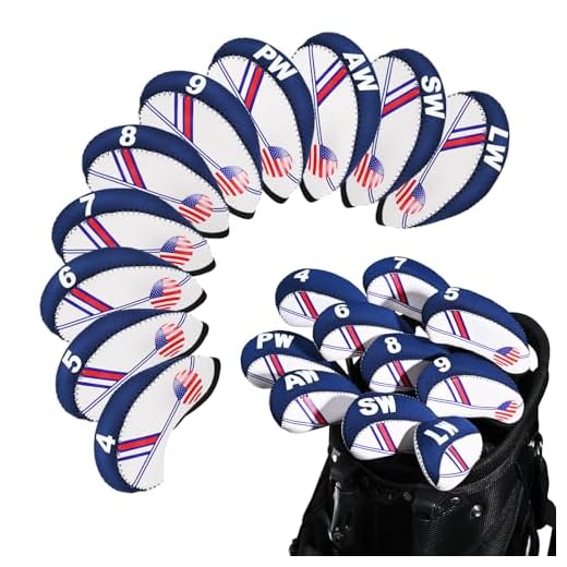 Golf Club Iron Head Covers Set, 10PCS Neoprene USA Flag Design Protective Covers for Irons