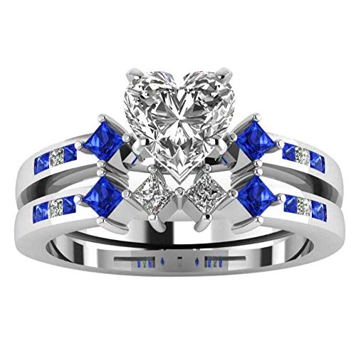 IOU 3pc Two Rings His Hers Wedding Ring Sets Couples Rings Women's White Gold Plated Heart CZ Wedding Engagement Ring Bridal Sets Men's Tungsten Carbide Wedding Band2