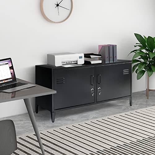 FUQARHY Metal Storage Cabinet, 2 Door Metal Locking Office Cabinet with 2 Shelves, Steel Counter Cabinet with Lockable Doors for Home Office (Black) - Thumbnail 2