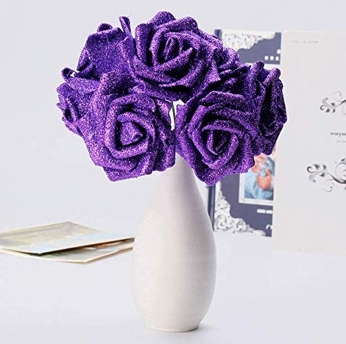 Tutoy 7 x Artificial Bouquet Sequins Artificial Foam Flowers Wedding Bridal Decoration DIY Pink – Purple