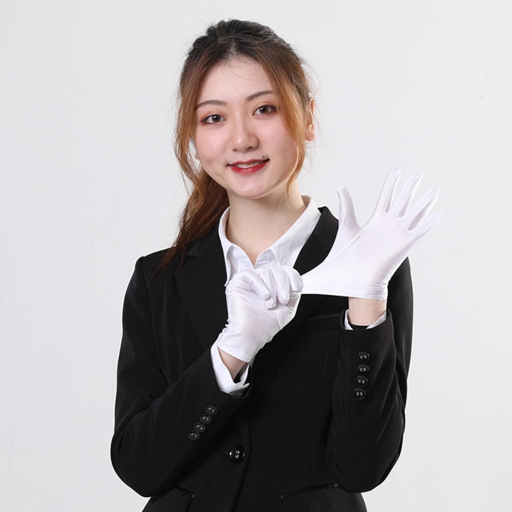 Adult White Gloves for Ceremony School and Girls White Elastic Gloves for Dress Etiquette Gloves