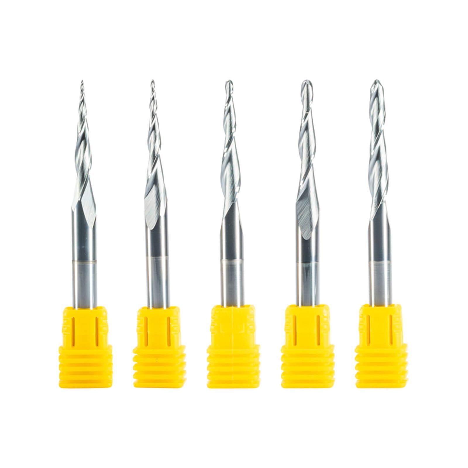 5 uds. De carburo sólido de tungsteno, 3.175mm, 4mm, 6mm, punta de bola, fresas de extremo cónico, brocas de enrutador cnc cónicas, fresas de Metal MDF de madera 3D(R0.5x20.5xD4x50)