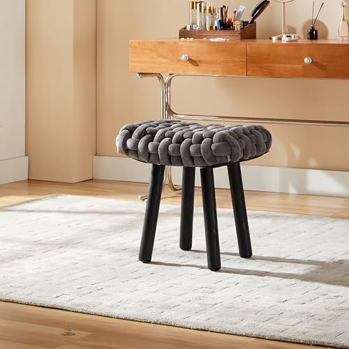 Taburete de tocador rectangular tapizado con patas de madera maciza para dormitorio 2