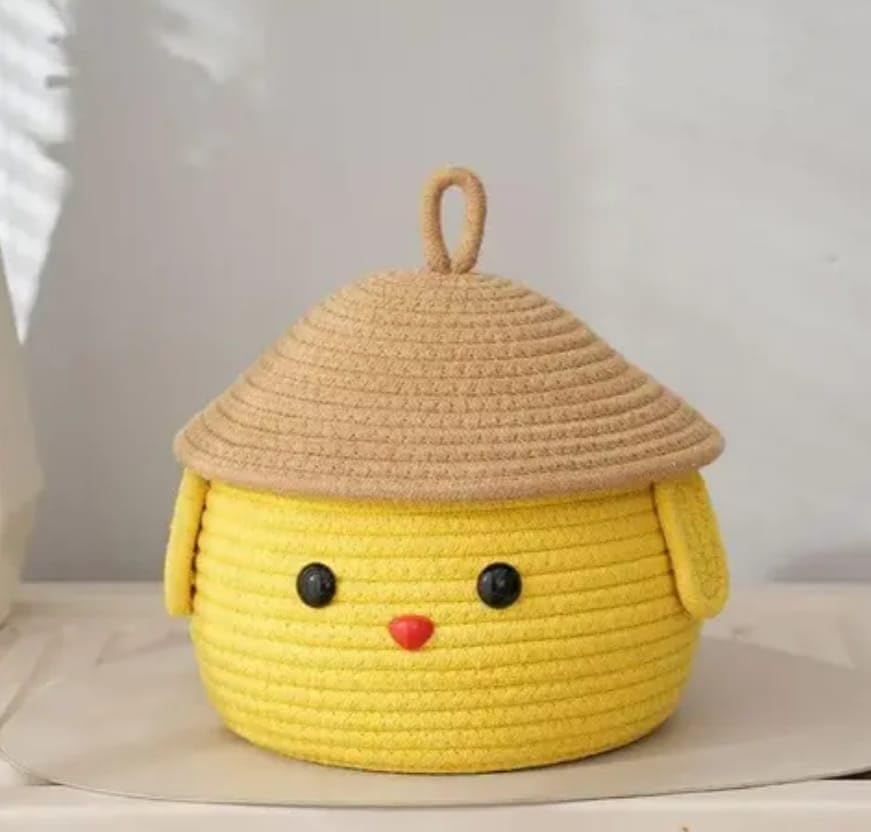 indorugs Multi-Purpose Cute Jute Basket with Lid Storage Baskets for Bathroom Living Room & Kitchen Organiser Box Vanity Box First Aid Box (Grey) (yellow)-image-29