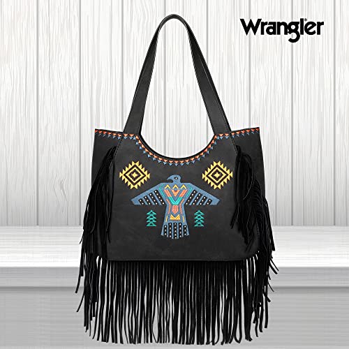 Montana West Western Vintage Aztec Collection Cowgirl Handbag Embroidered Fringe Thunderbird Purse And Crossbody, Wg36-G8005Bk #TOP1