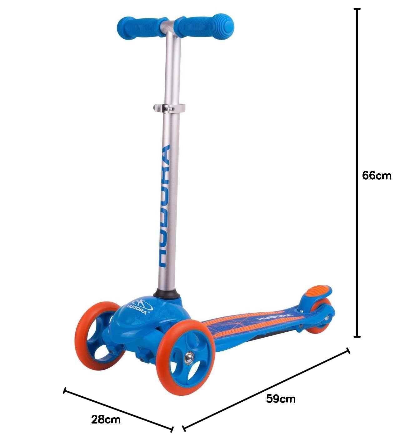 HUDORA Scooter Flitzkids 2.0 I Stabiler Kinderscooter mit großer Trittfläche I Höhenverstellbarer & transportierbarer Mini-Dreirad-Roller für bis zu 50kg I Dreiradscooter aus Aluminium für Kinder