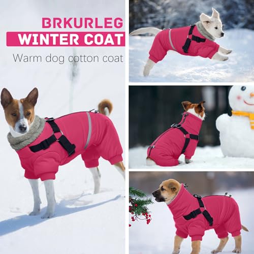 Image of BRKURLEG Dog Winter Coat with Harness Built in, Winter Dog Jacket for Small and Medium Dogs, Small Dogs Snowsuit Reflective Windproof Cold Weather Coat, Puppy Warm 100% Polyester Coats, Hot Pink, M