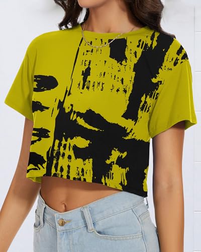 Image of Womens Summer Crop Tops Short Sleeve Round Neck T-Shirts Loose Fit Casual Blouse 2026