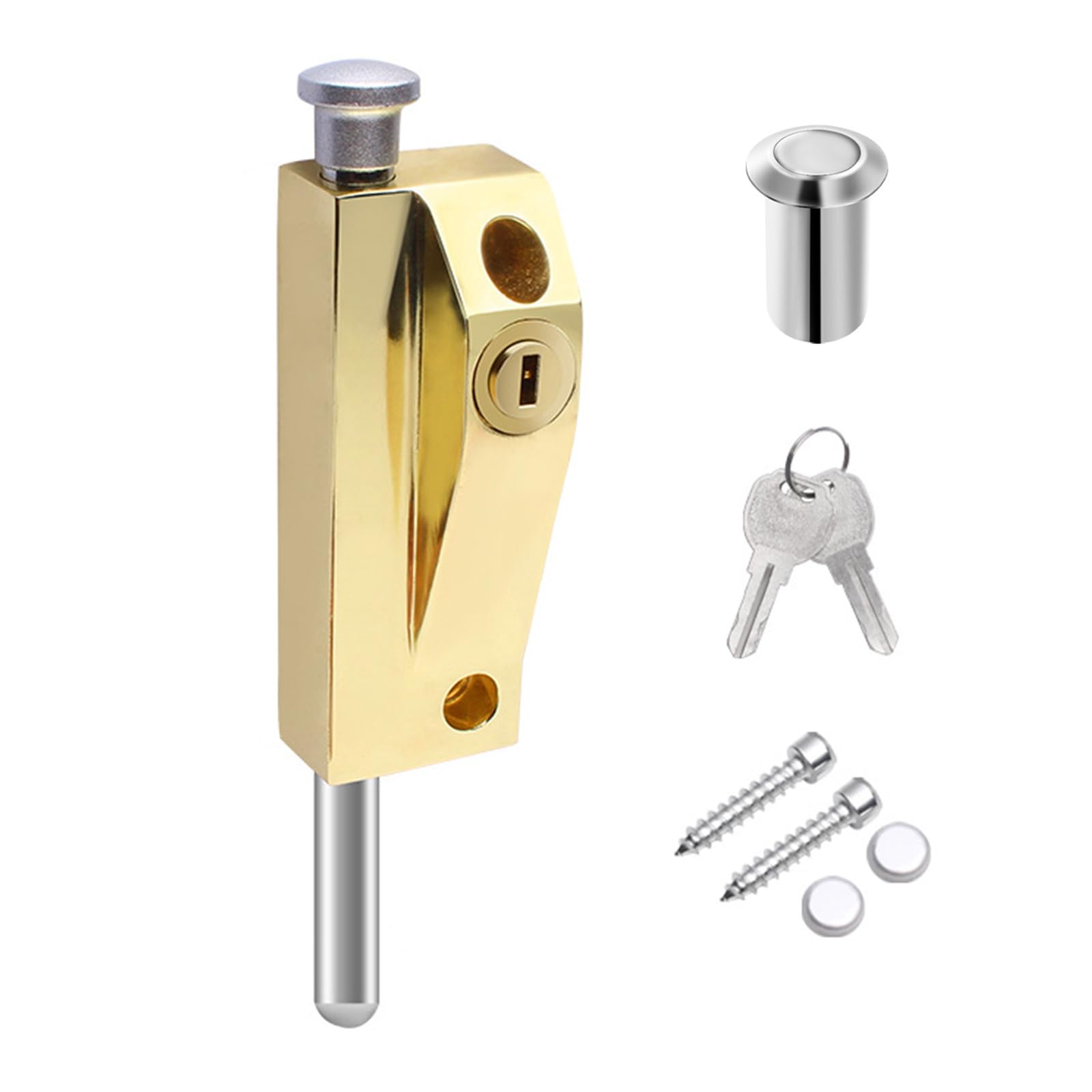 Tertioi Bright Gold Wood Door Spring Floor Sliding Latch Anti-Theft Glass Door Home Hardware Sliding Latch